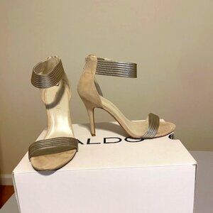 High heel beige and gold sandals